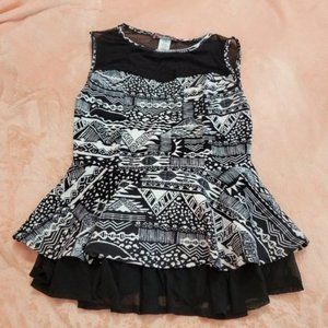 Ooh la la black mesh peplum aztec pattern top